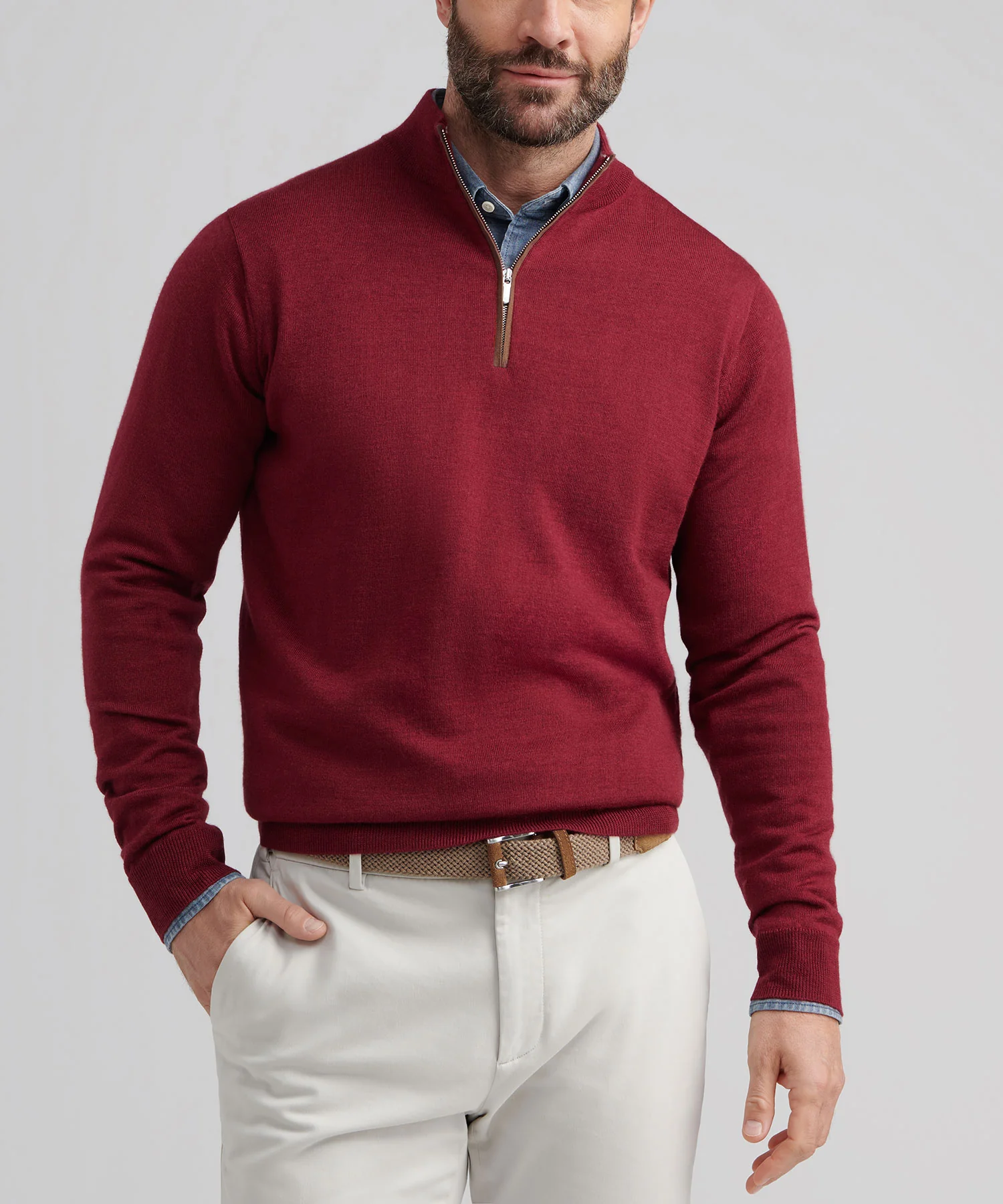 Peter Millar Long Sleeve Autumn Crest Suede Trim Quarter Zip Pullover - Image 17