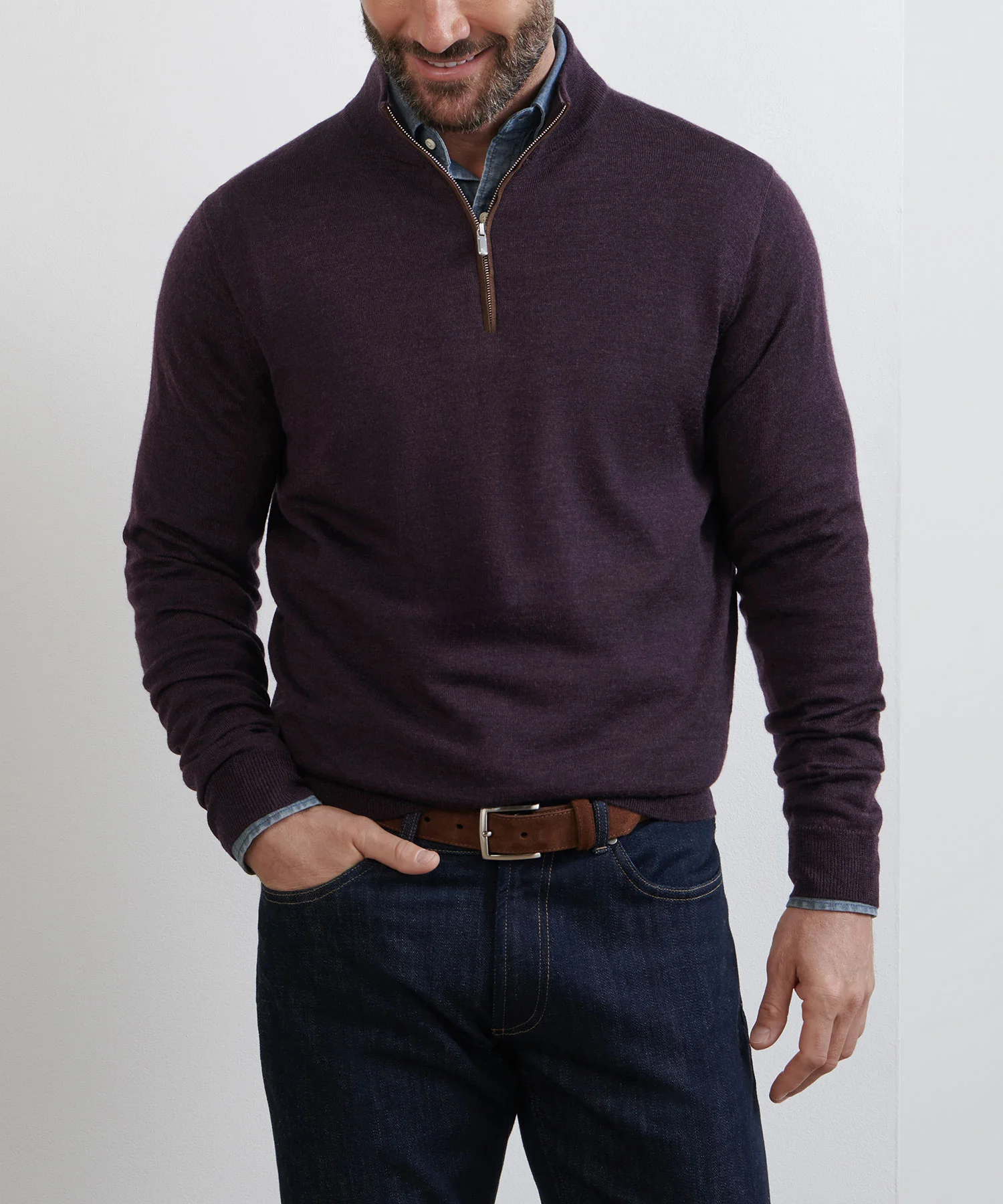 Peter Millar Long Sleeve Autumn Crest Suede Trim Quarter Zip Pullover - Image 26
