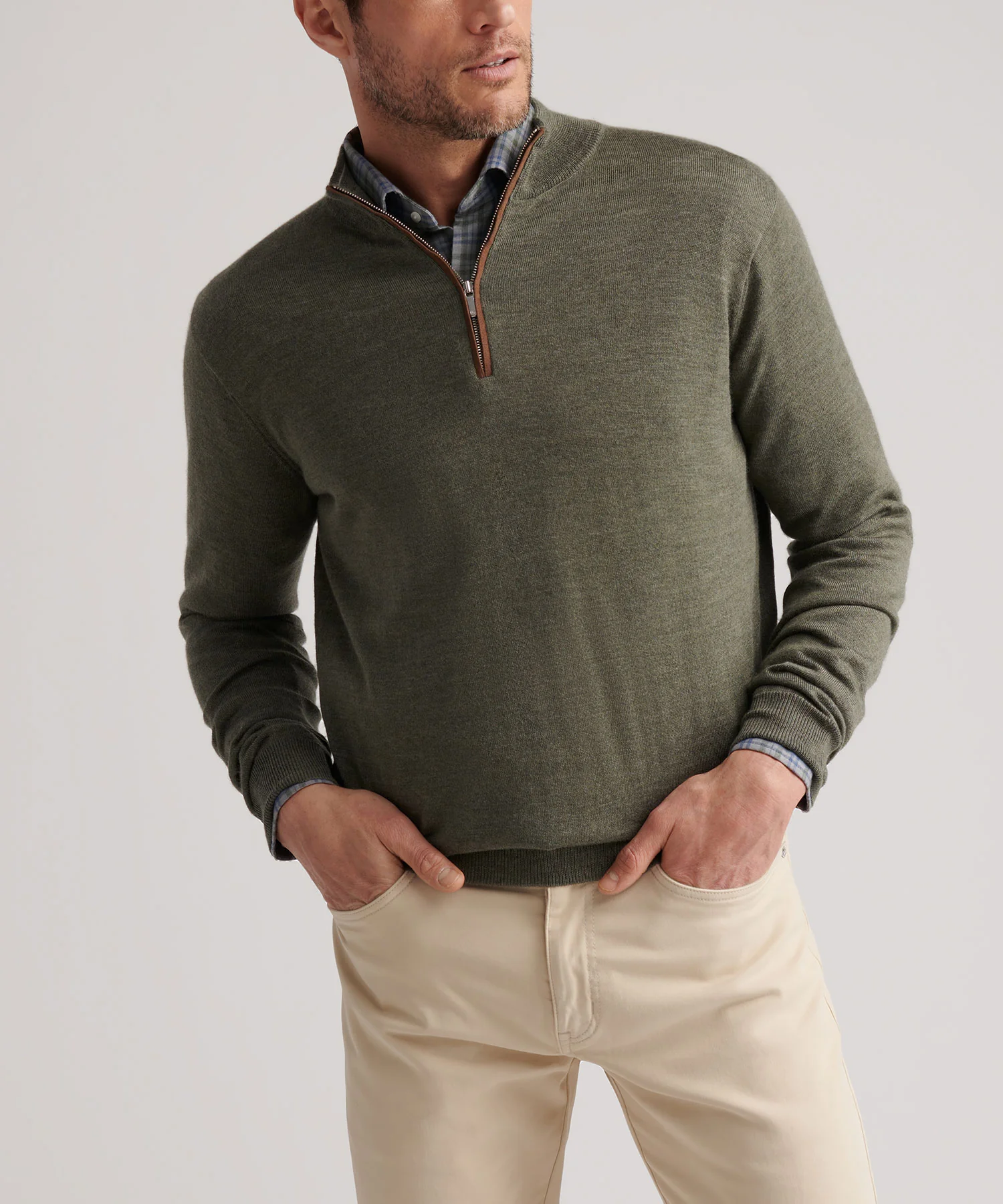 Peter Millar Long Sleeve Autumn Crest Suede Trim Quarter Zip Pullover - Image 4
